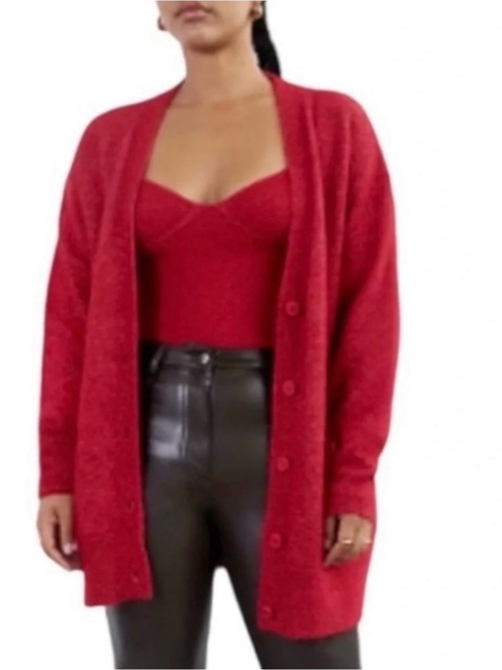 Wilfred |Aritzia Bilbao Long Sleeve Crimson Red Button Front V Neck Cardigan SZ2
